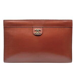 •SOLD•RARE- Chanel Vintage Cognac Brown Calf Leather Clutch